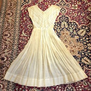 Antique Edwardian Lace and Voile Dress Originally White but Discolored
